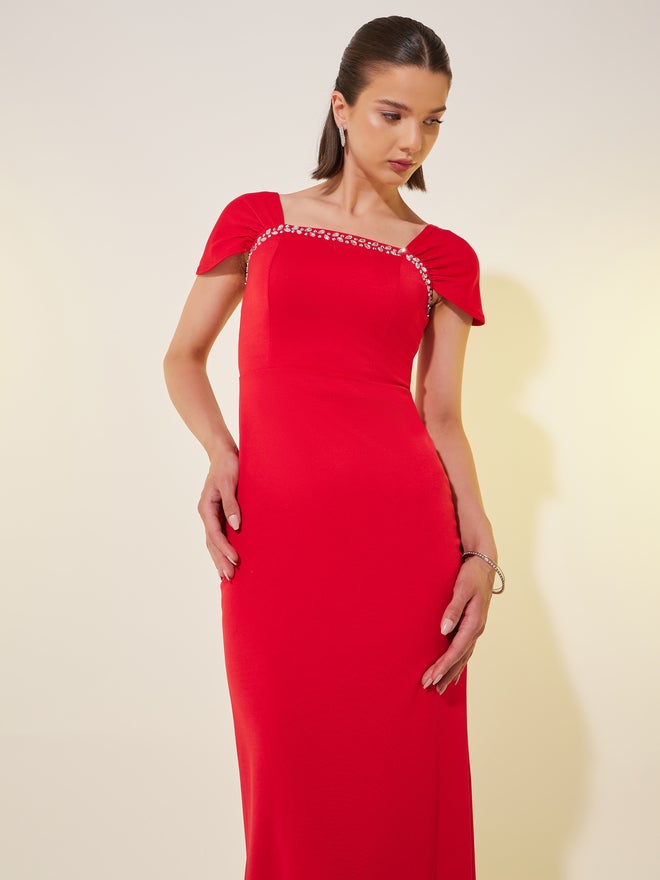 Take Two Red Fitted Column Dress  - Image 3