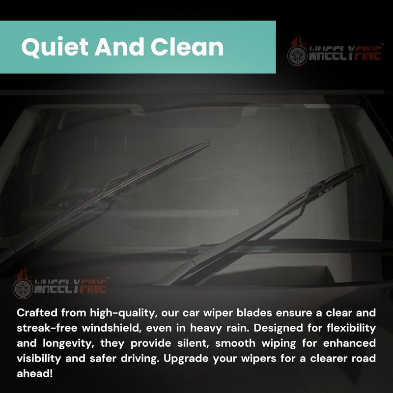Wheelyfine Windshield Car Wiper Blades Metal Frame Water Repellant Cleaning Wiper Blades Refills Best for Force Gurkha (1998 Onwards) Dr 16"/Pa 16" - Image 2