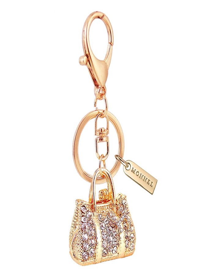 MONNEL MZ930 Gorgeous Crystal Big 3D Handbag Charm Pendant Lobster Clasp Key Ring Keychain (Gold) - Image 1