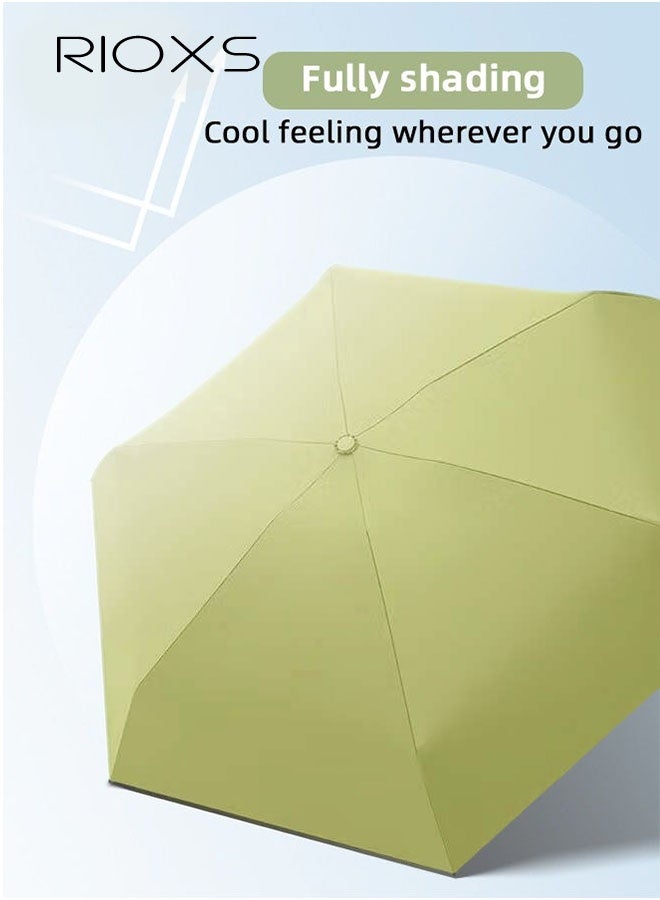 RIOXS Mini Sun Protection Umbrella for Women, 50% Off Black Vinyl Portable Compact Manual Umbrella for Sun and Rain, Ultra-Lightweight UV Protection with Strap, Green - Image 4