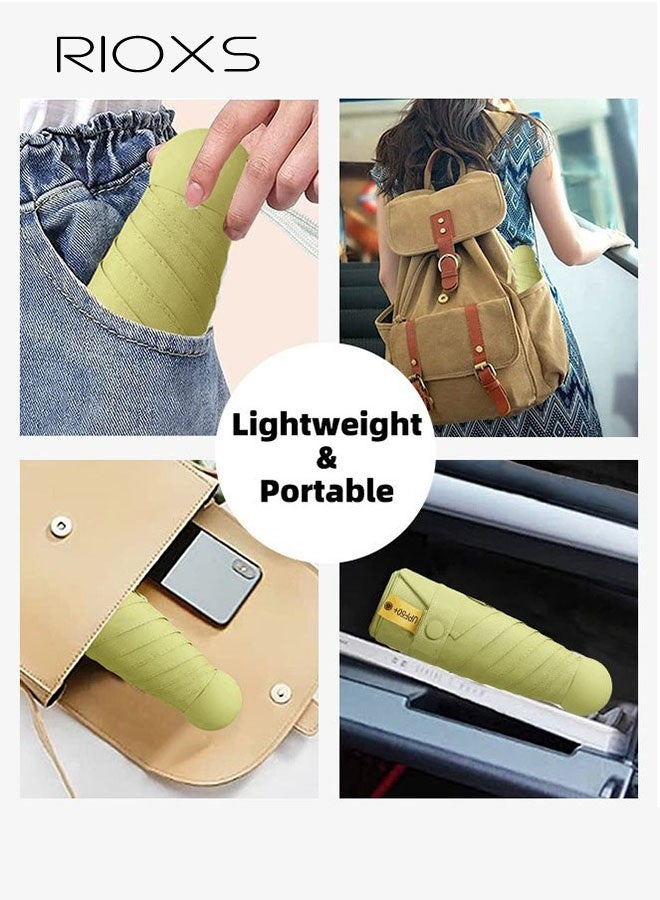 RIOXS Mini Sun Protection Umbrella for Women, 50% Off Black Vinyl Portable Compact Manual Umbrella for Sun and Rain, Ultra-Lightweight UV Protection with Strap, Green - Image 3