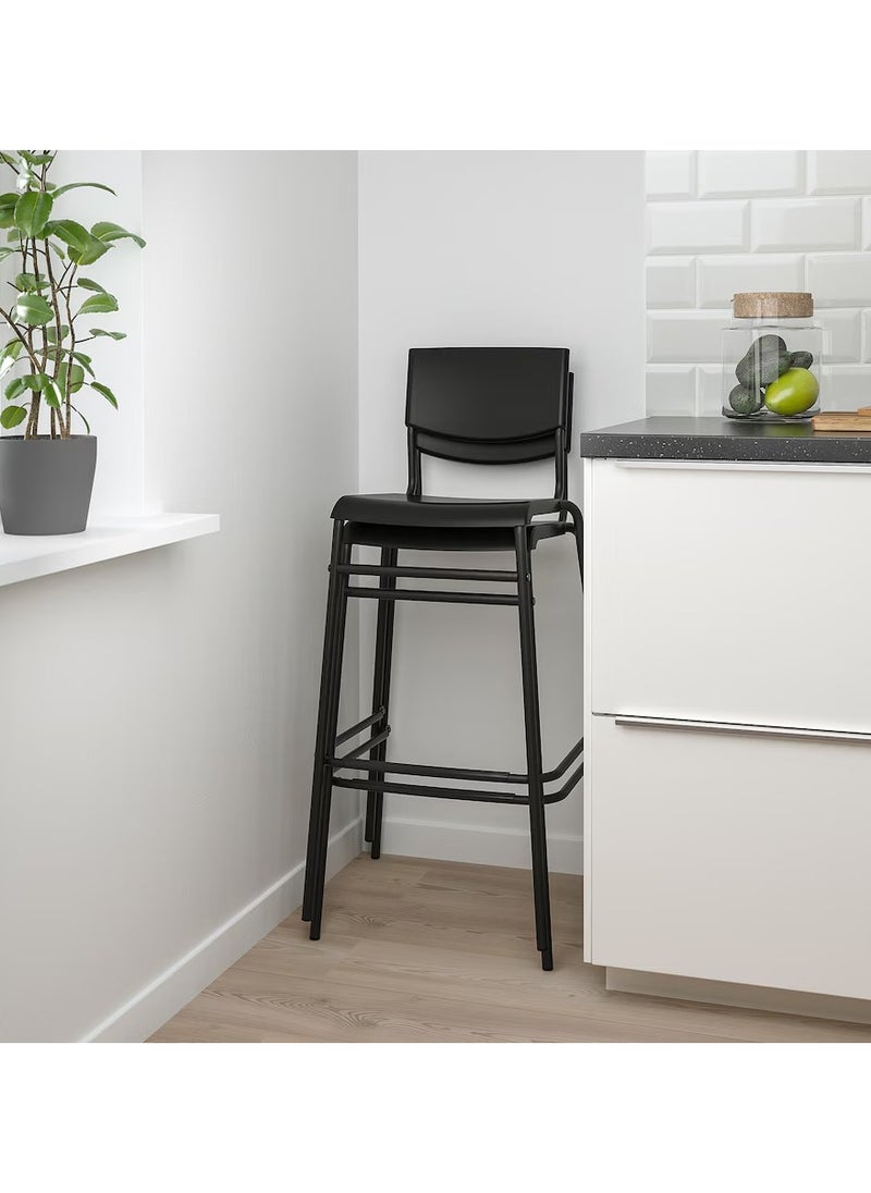 Generic - Bar Stool - Bar Chair - Long Chair (Backrest Comfy Footrest Relaxed Sitting Posture) Black 74 cm - Image 1