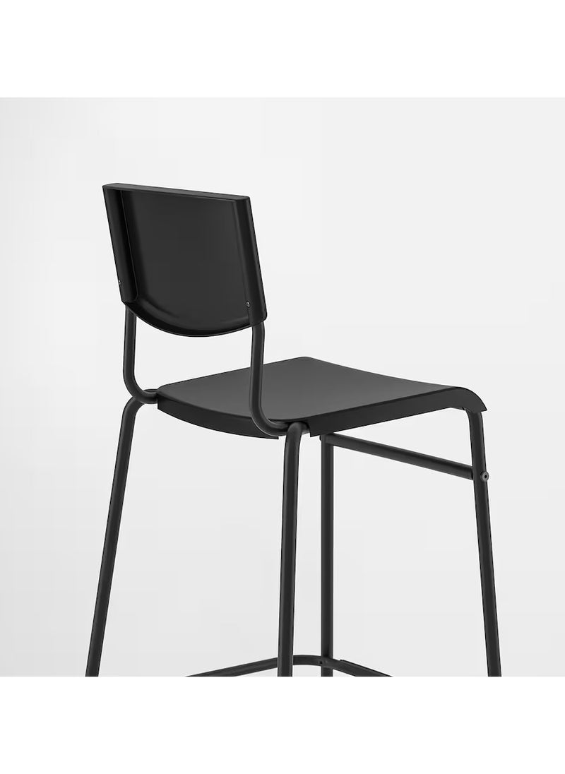 Generic - Bar Stool - Bar Chair - Long Chair (Backrest Comfy Footrest Relaxed Sitting Posture) Black 74 cm - Image 1