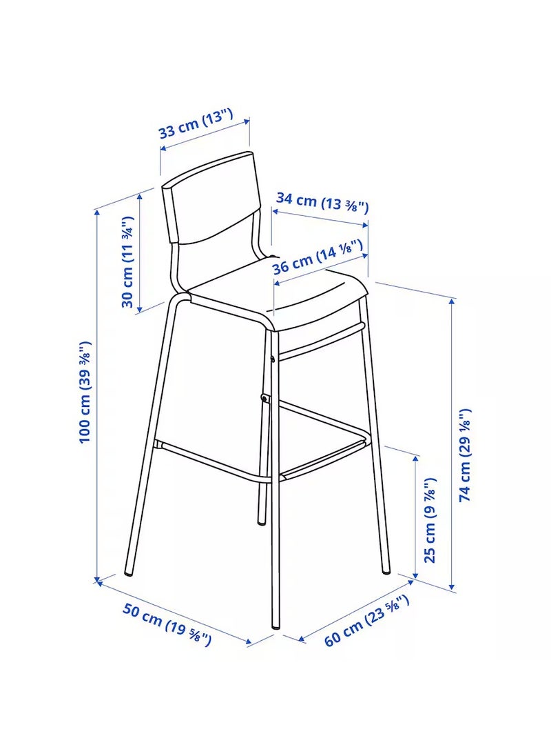 Generic - Bar Stool - Bar Chair - Long Chair (Backrest Comfy Footrest Relaxed Sitting Posture) Black 74 cm - Image 1