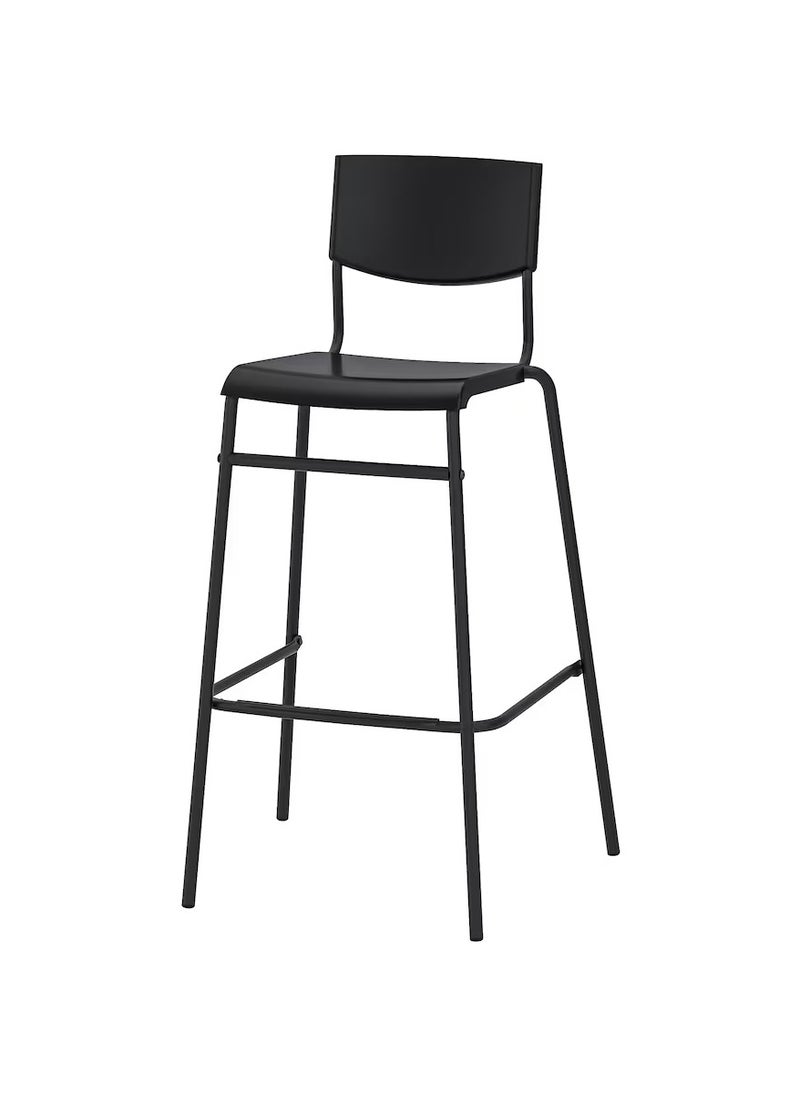 Generic - Bar Stool - Bar Chair - Long Chair (Backrest Comfy Footrest Relaxed Sitting Posture) Black 74 cm - Image 1