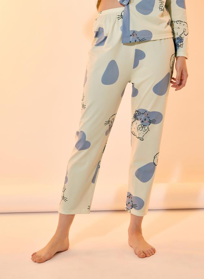 Take Two All Over Cat Print Shirt & Pyjama Set  - Image 4
