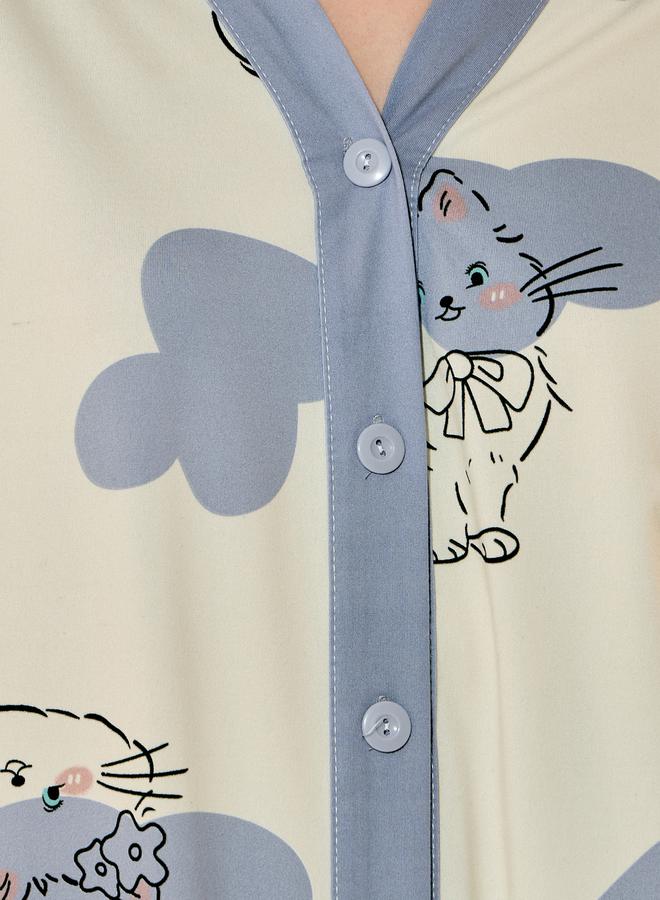 Take Two All Over Cat Print Shirt & Pyjama Set  - Image 3