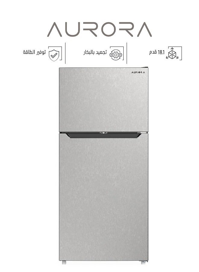 AURORA Double Door Refrigerator - 18.1 Feet - 4.8 Feet Freezer Capacity - 13.3 Feet Refrigerator Capacity - Steel - Silver - AR-660RNH - Image 1