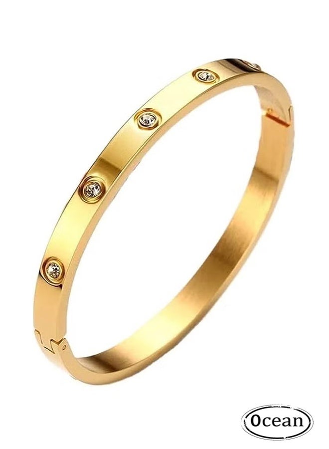 أوشن سوار الحب للنساء Gilrs مع أحجار الزيركونيا المكعبة ، المجوهرات المفصلات من الفولاذ المقاوم للصدأ مع سوار البيضاوي الكريستالي ، أفضل هدايا للحب مع عيد الحب - Image 1