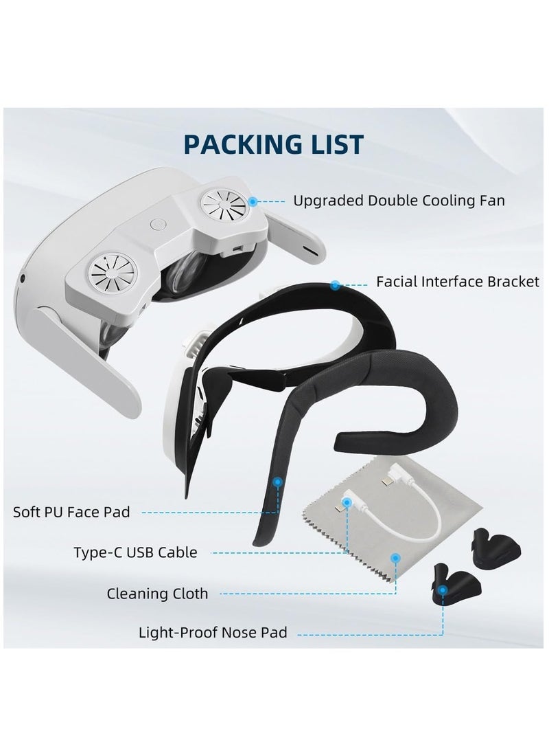 SYOSI - VR Cooling Fan for Oculus Quest 2, VR Air Circulation Cooler Fan with 2 Speed Double Fan-Sweat Proof PU Leather Face Cover, Compatible with VR Accessories Fan, Relieve Lens Fogging and Hot Air - Image 1