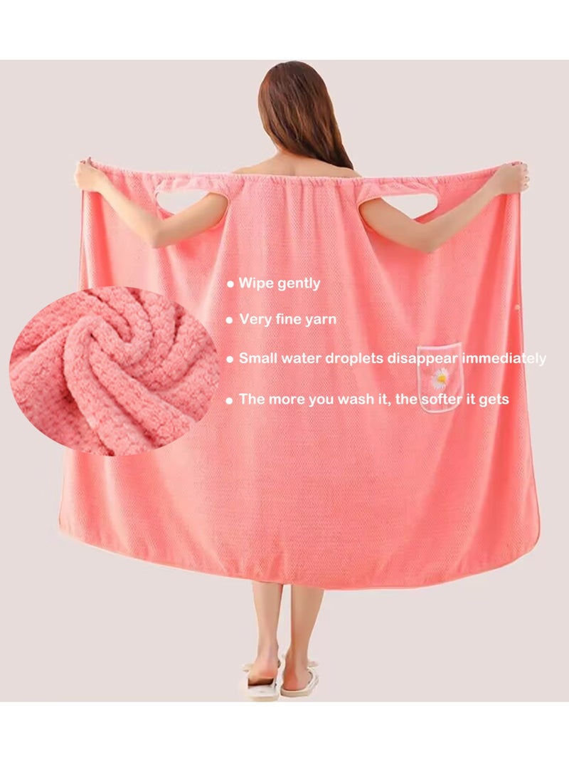 Women's Wearable Bath Towel Dress, Quick Dry Absorb Water Bathrobe, with Pocket Soft Bathroom Shower Wrap Towel  - Image 2