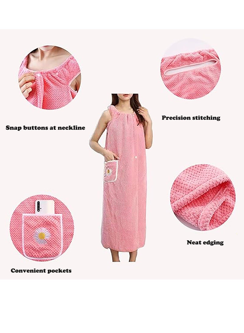 Women's Wearable Bath Towel Dress, Quick Dry Absorb Water Bathrobe, with Pocket Soft Bathroom Shower Wrap Towel  - Image 4