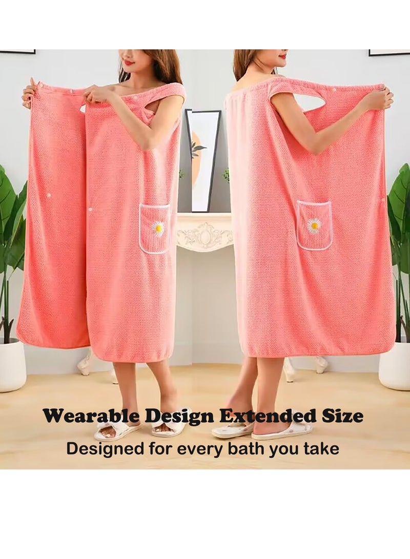 Women's Wearable Bath Towel Dress, Quick Dry Absorb Water Bathrobe, with Pocket Soft Bathroom Shower Wrap Towel  - Image 3