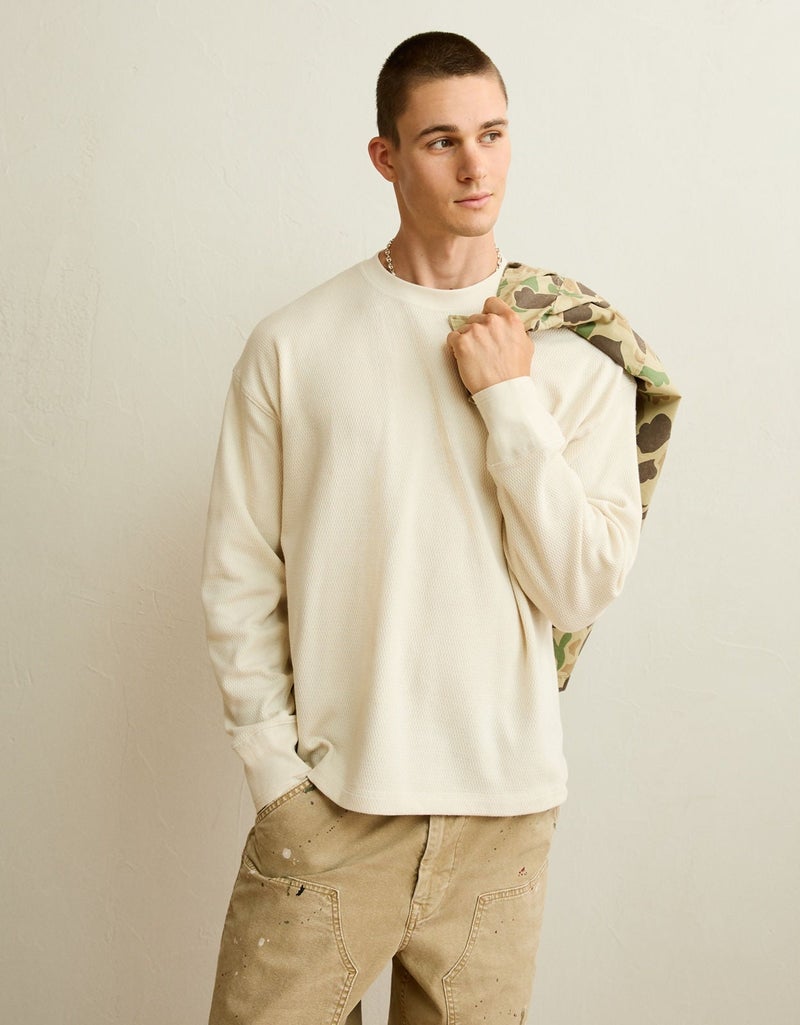 American Eagle AE Boxy Fit Garment-Washed Thermal Shirt - Image 3