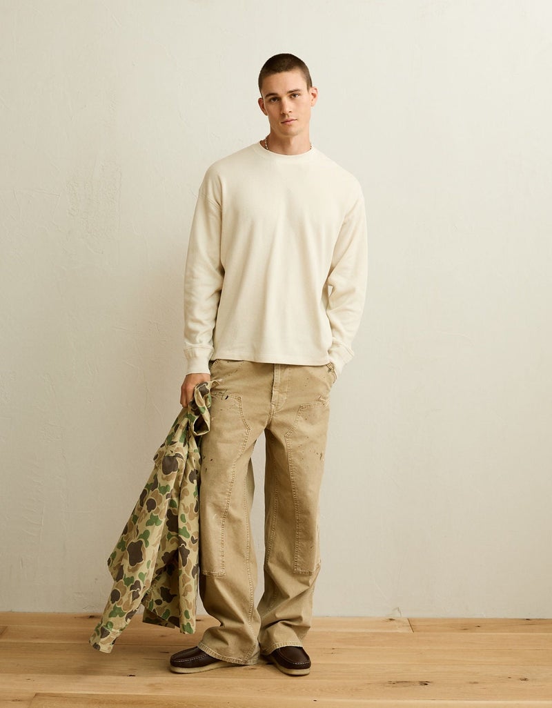 American Eagle AE Boxy Fit Garment-Washed Thermal Shirt - Image 1