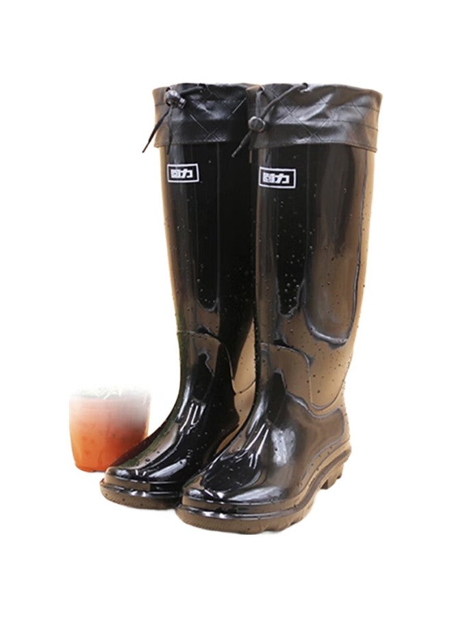 Pull Back Warrior Rain Boots For Men, Fleece-Lined, Warm, Stylish, Waterproof, Non-Slip, Wear-Resistant, Outdoor Boots, Model Hl838, Tall Black, Size 39 - Image 2