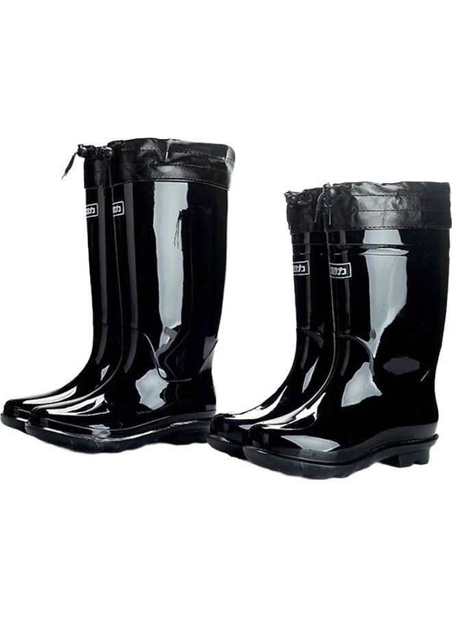 Pull Back Warrior Rain Boots For Men, Fleece-Lined, Warm, Stylish, Waterproof, Non-Slip, Wear-Resistant, Outdoor Boots, Model Hl838, Tall Black, Size 39 - Image 3