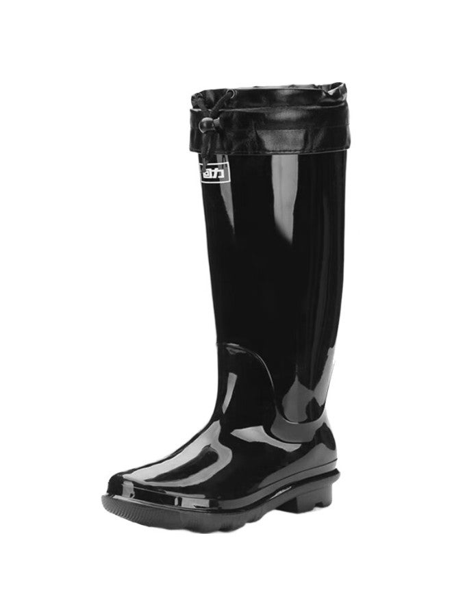 Pull Back Warrior Rain Boots For Men, Fleece-Lined, Warm, Stylish, Waterproof, Non-Slip, Wear-Resistant, Outdoor Boots, Model Hl838, Tall Black, Size 39 - Image 1