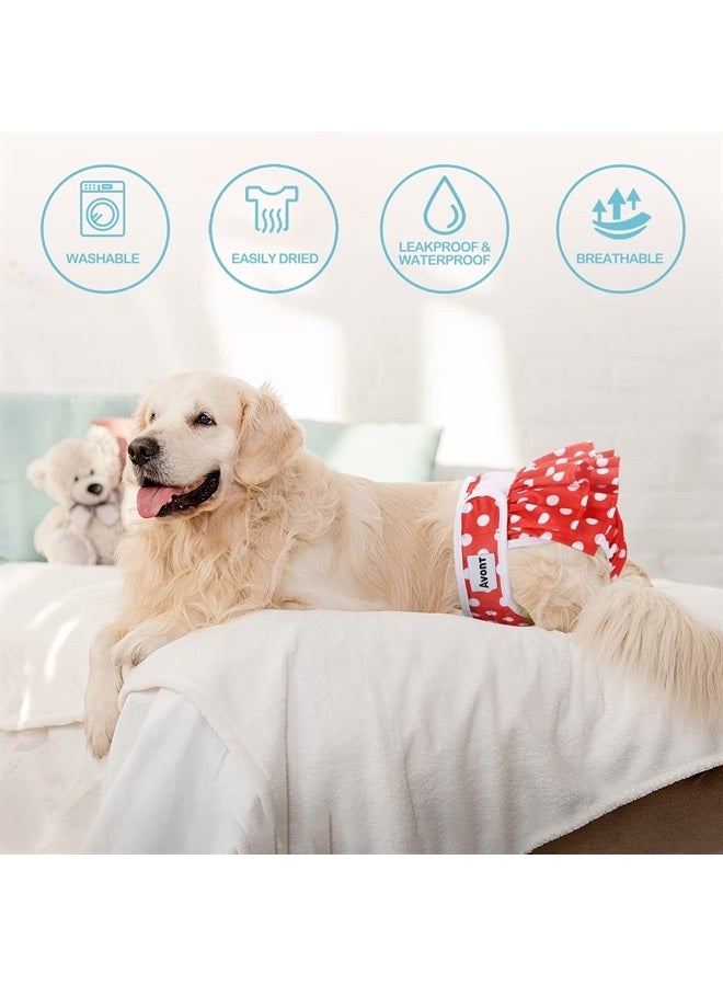 3 Pack Washable Dog Diapers Female (S/8-13.5"), Reusable Dog Period Diapers Cover, Female Dog Diapers for Heat Cycle, Incontinence, Girl Dog Diapers Dress -Dot Black/Red/Green
