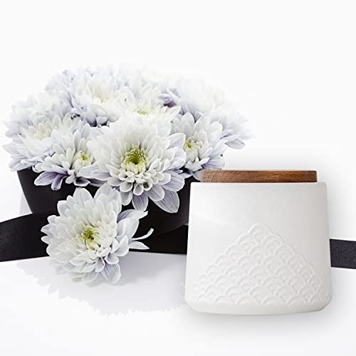 NS Online White Small Urn Ashes Keepsake - 4.3 inches Ceramic Sharing Sea Wave Decorative Urns, Capacity 30 Cubic inches Memorial Funeral urn for Human, Pets - Qnty 1 - Image 4