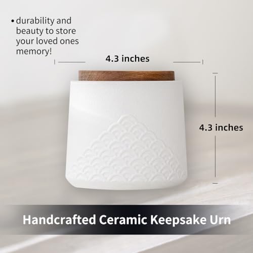 NS Online White Small Urn Ashes Keepsake - 4.3 inches Ceramic Sharing Sea Wave Decorative Urns, Capacity 30 Cubic inches Memorial Funeral urn for Human, Pets - Qnty 1 - Image 2