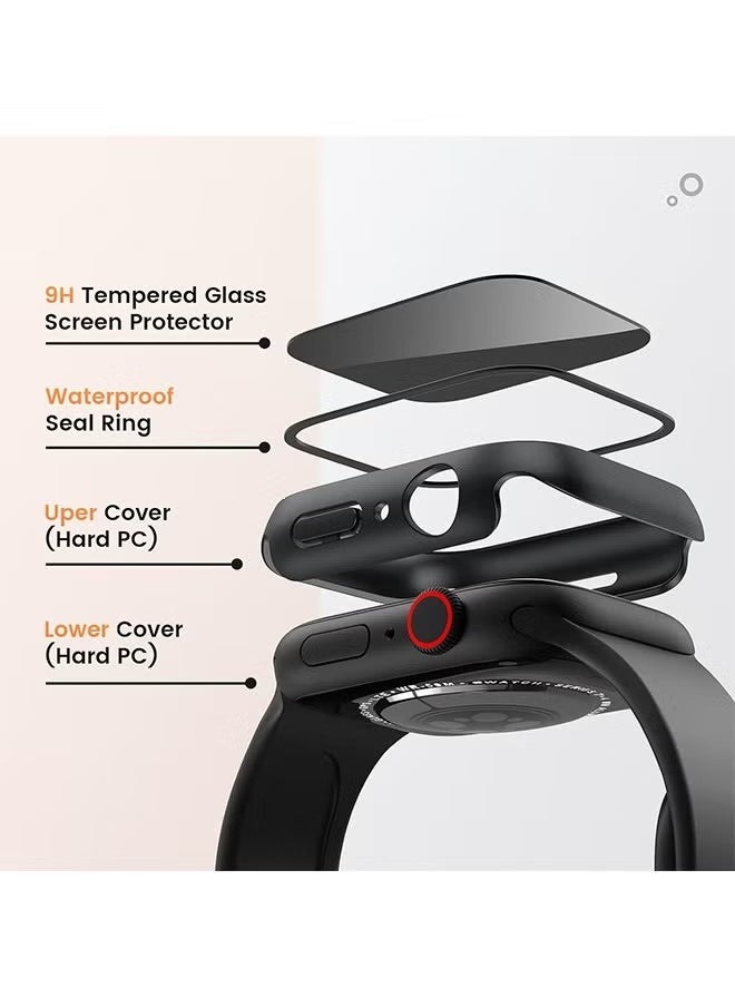 X-level - Protective Case Cover with Privacy Screen Protector for Apple Watch Series 9 8 7 6 5 4 SE Ultra 45mm, Hard PC Bumper Tempered Glass Waterproof Cover for iWatch Accessories, Black - Image 1