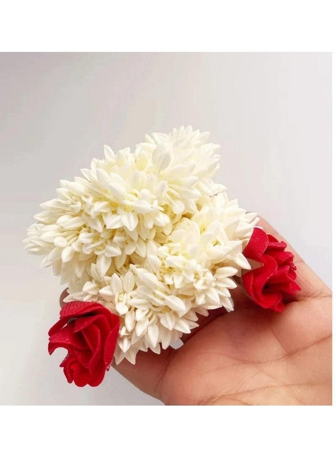 SUN Ring SUNRING Mogra Gajra with Red rose flower Hair Accessories For Women & Girls Flower Bun Artificial Gajra Rubber Band 2Pcs - Image 3