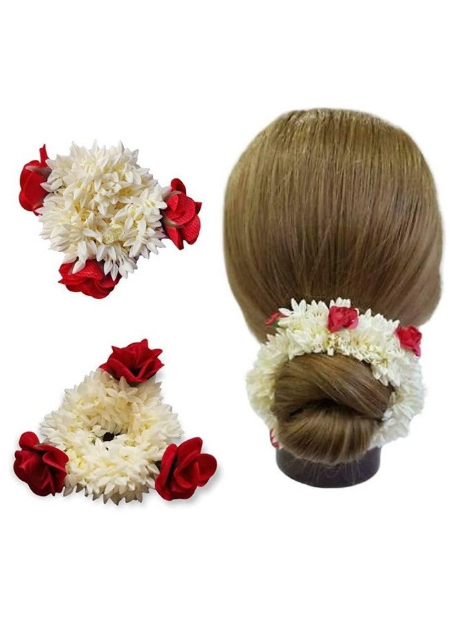 SUN Ring SUNRING Mogra Gajra with Red rose flower Hair Accessories For Women & Girls Flower Bun Artificial Gajra Rubber Band 2Pcs - Image 4