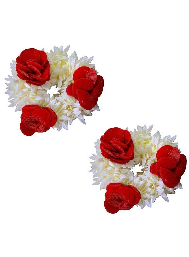 SUN Ring SUNRING Mogra Gajra with Red rose flower Hair Accessories For Women & Girls Flower Bun Artificial Gajra Rubber Band 2Pcs - Image 1