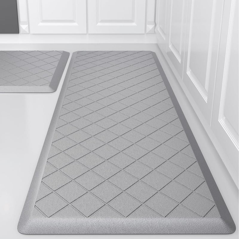 WEZVIX Cushioned Kitchen Mat 2 PCS, Anti Fatigue Kitchen Rugs, Heavy Duty Non-Skid, Ergonomic Comfort Foam Kitchen Floor Mat for Home, Office, Sink, Laundry - Grey - Image 1