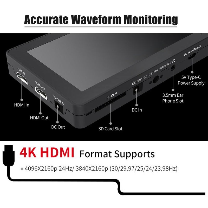 Field Monitor: 5.5 Inch 1920x1080 IPS Touch Panel, 460Nits Brightness - Accurate Color Reproduction With ITU Standards, HDMI Loop Output for DSLR/Mirrorless Camera Filming Sessions - Image 3