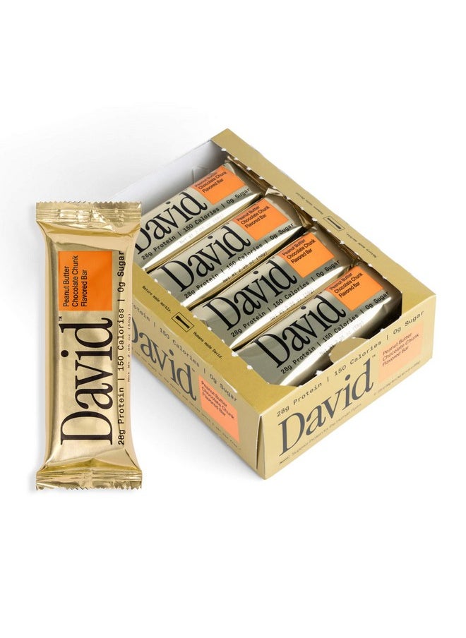 David David, Protein Bar, Peanut Butter Chocolate Chunk, Pack of 12 Protein Bars | 28g of Protein | 150 Calories | 0g of Sugar - High Protein, Low Carb, Gluten Free Protein Bar  - Image 1