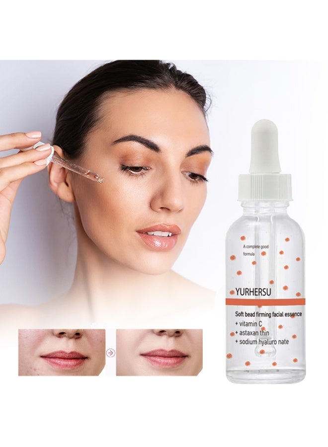 YURHERSU جوهر الوجه لشد الحبة الناعمة ، جوهر الوجه لشد اللؤلؤ الناعم بفيتامين سي ، تحسين الخط الدقيق ، تقوية إيقاظ البشرة ، ترطيب غني وليس المسام المتقلصة اللزجة ، تقليل تبخر الماء 30 مل - Image 1