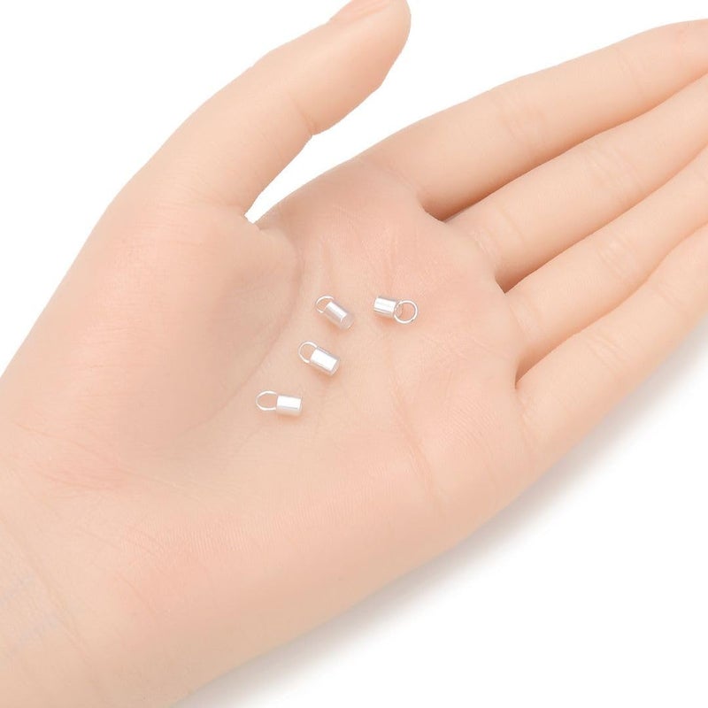 Adabele 50pcs Authentic Sterling Silver Crimp End Caps Cord End (Hole ID 3mm) for Leather Cord Wire Thread DIY Craft Jewelry Making SS70-1 - Image 2