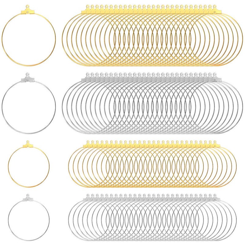 Tongcloud Tongcloud 120pcs Round Beading Hoop Earring Finding Component Accessories for Jewelry Making 2 Size Gold and Sliver 30mm and 40mm