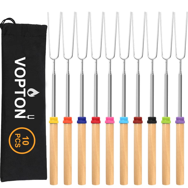 10 Pcs Marshmallow Roasting Sticks for Fire Pit Long 32Inch Smores Sticks Skewers Smores Kit for Fire Pit Premium Telescoping Hot Dog Roasting Sticks for Campfire Accessories Outside Camping VOPTON
