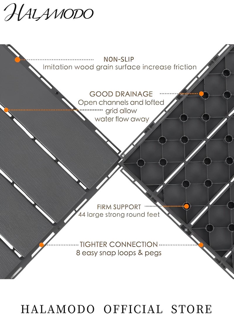 HALAMODO 9PCS Interlocking Decking Tiles, Wood Outdoor Floor Tiles, Squares Hardwood Tiles, with Snap and Plastic Base, for Home Office Indoor Outdoor Use, Easy to Install, 30x30x2CM  - Image 2