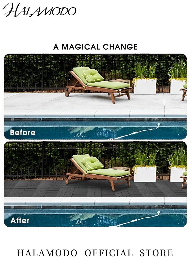 HALAMODO 9PCS Interlocking Decking Tiles, Wood Outdoor Floor Tiles, Squares Hardwood Tiles, with Snap and Plastic Base, for Home Office Indoor Outdoor Use, Easy to Install, 30x30x2CM  - Image 3