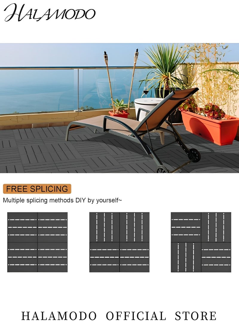 HALAMODO 9PCS Interlocking Decking Tiles, Wood Outdoor Floor Tiles, Squares Hardwood Tiles, with Snap and Plastic Base, for Home Office Indoor Outdoor Use, Easy to Install, 30x30x2CM  - Image 4