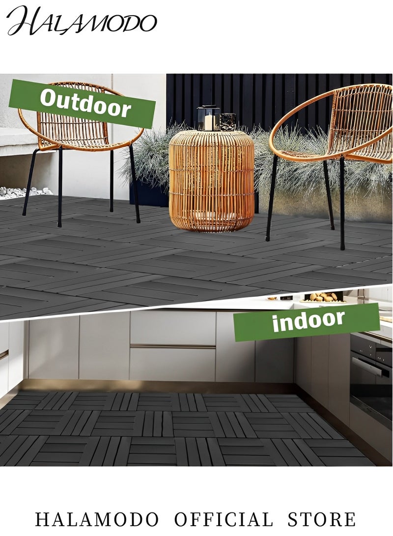 HALAMODO 9PCS Interlocking Decking Tiles, Wood Outdoor Floor Tiles, Squares Hardwood Tiles, with Snap and Plastic Base, for Home Office Indoor Outdoor Use, Easy to Install, 30x30x2CM  - Image 5