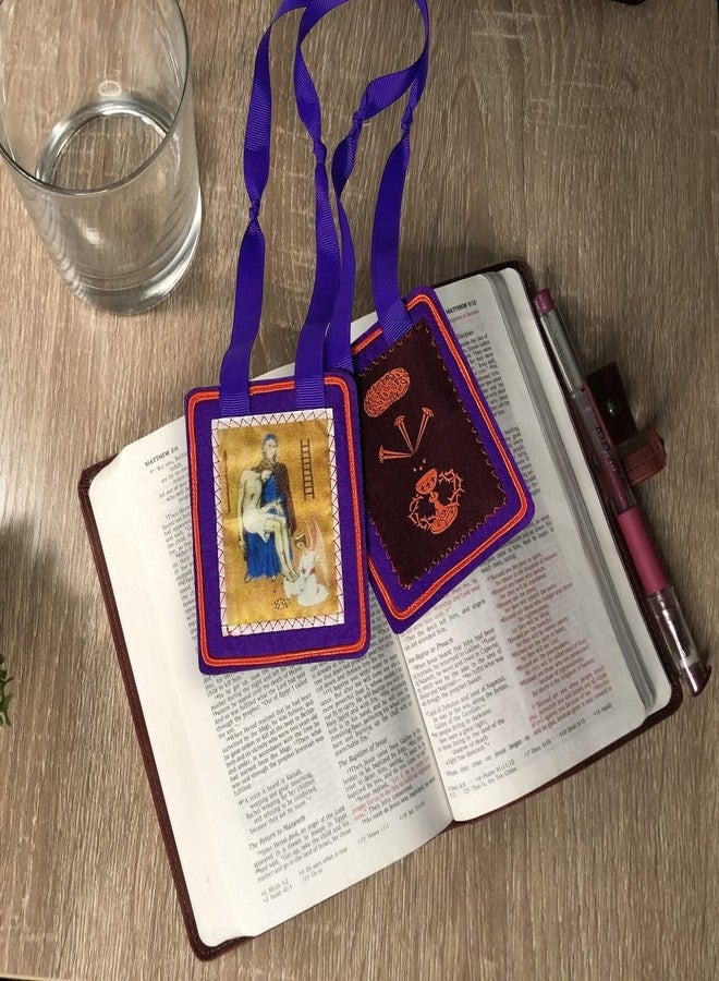 ESNOY Scapulars Catholic,Purple Scapular of Benediction and Protection, Scapular of Marie Julie Jahenny, Escapularios Catolicos, Handmade Scapulars Catholic Necklace Gift for Church Religious Decor - Image 4