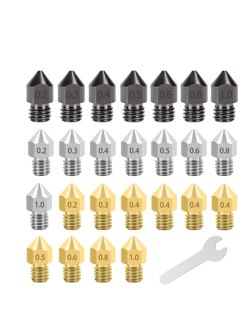 Captaintech 25PCS 3D Printer Extruder Nozzles Hardened Steel, Stainless Steel, Brass High Temperature Pointed Wear Resistant Nozzle 0.2 0.3 0.4 0.5 0.6 0.8 1.0 mm, for CR-10, Ender 3/ Ender3 pro, Prusa i3 - Image 1