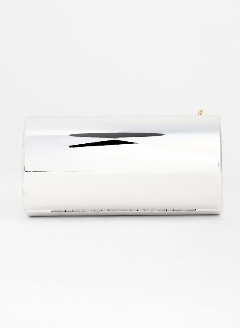 Haute Sauce  Haute Sauce Women's The Columner Clutch Bag For Casual Wear | Metallic Silver Colour | One-Size| Push Button Closure | Acrylic Material | Non-Detachable Handle | Bags For Woman & Girls for Women | Best Price UAE