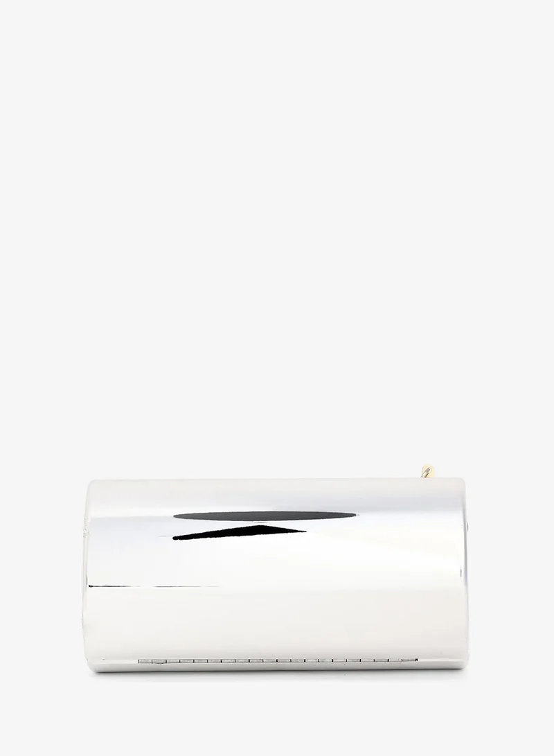 Haute Sauce  Haute Sauce Women's The Columner Clutch Bag For Casual Wear | Metallic Silver Colour | One-Size| Push Button Closure | Acrylic Material | Non-Detachable Handle | Bags For Woman & Girls for Women | Best Price UAE