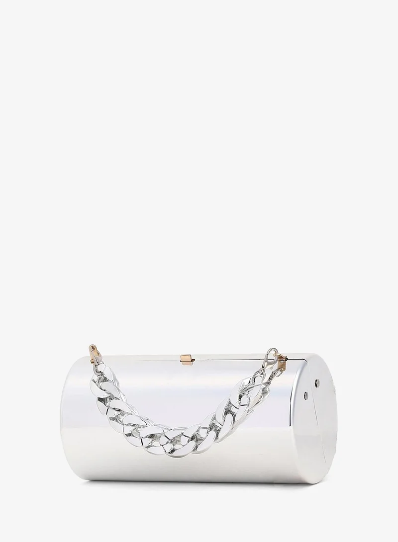 Haute Sauce  Haute Sauce Women's The Columner Clutch Bag For Casual Wear | Metallic Silver Colour | One-Size| Push Button Closure | Acrylic Material | Non-Detachable Handle | Bags For Woman & Girls for Women | Best Price UAE