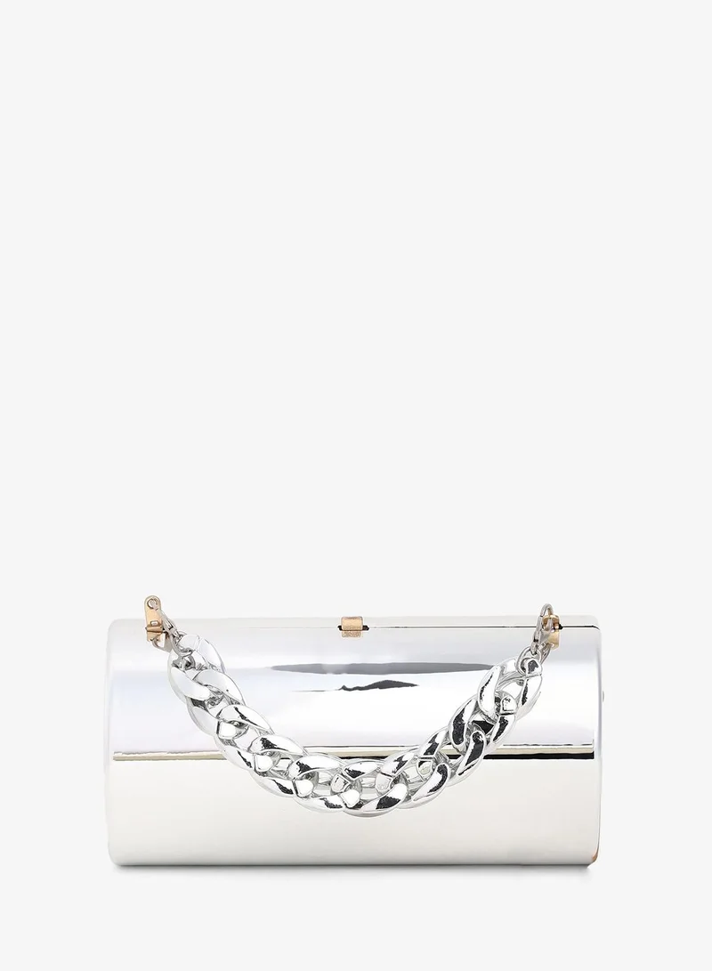 Haute Sauce  Haute Sauce Women's The Columner Clutch Bag For Casual Wear | Metallic Silver Colour | One-Size| Push Button Closure | Acrylic Material | Non-Detachable Handle | Bags For Woman & Girls for Women | Best Price UAE