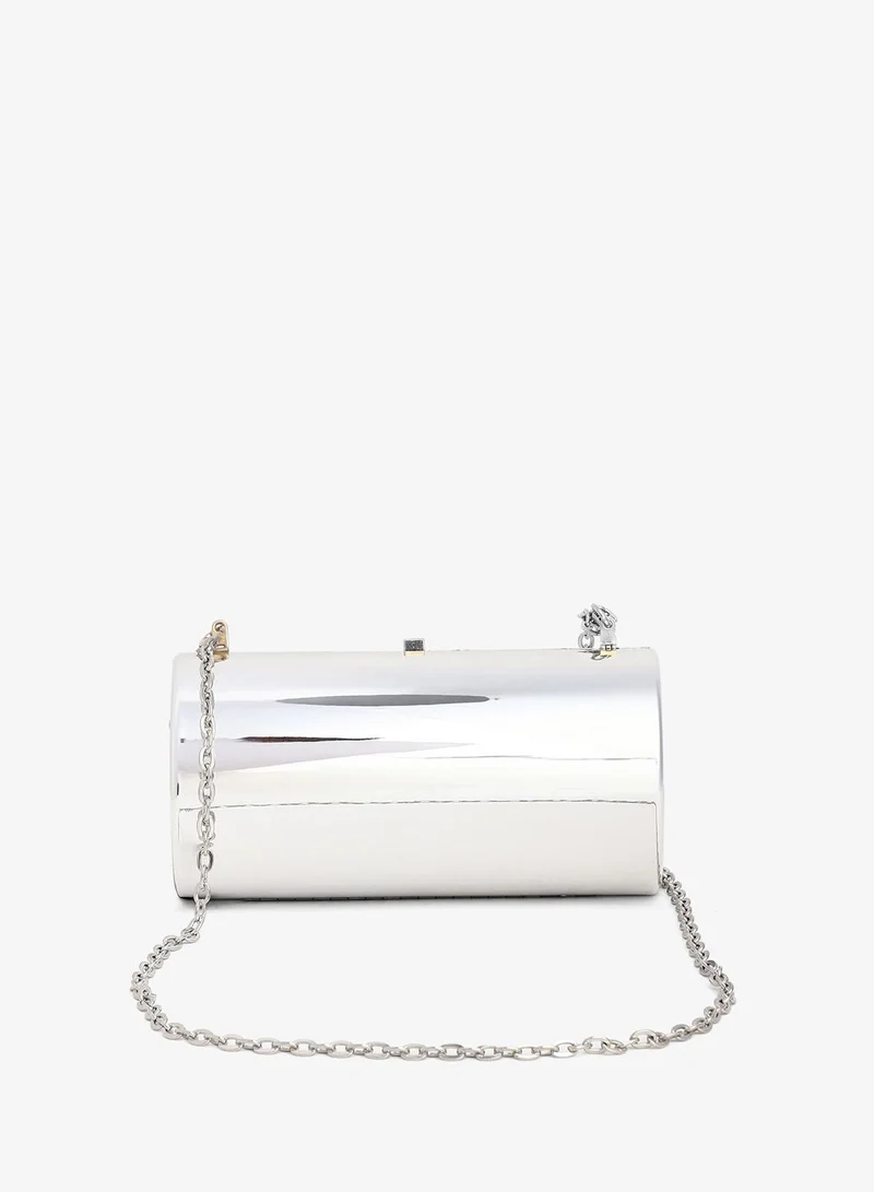 Haute Sauce  Haute Sauce Women's The Columner Clutch Bag For Casual Wear | Metallic Silver Colour | One-Size| Push Button Closure | Acrylic Material | Non-Detachable Handle | Bags For Woman & Girls for Women | Best Price UAE