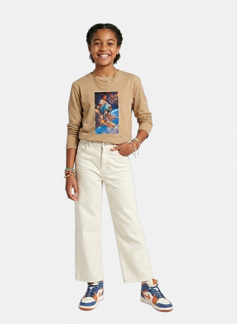 Andora Cotton Printed T-Shirt - Beige - Image 1