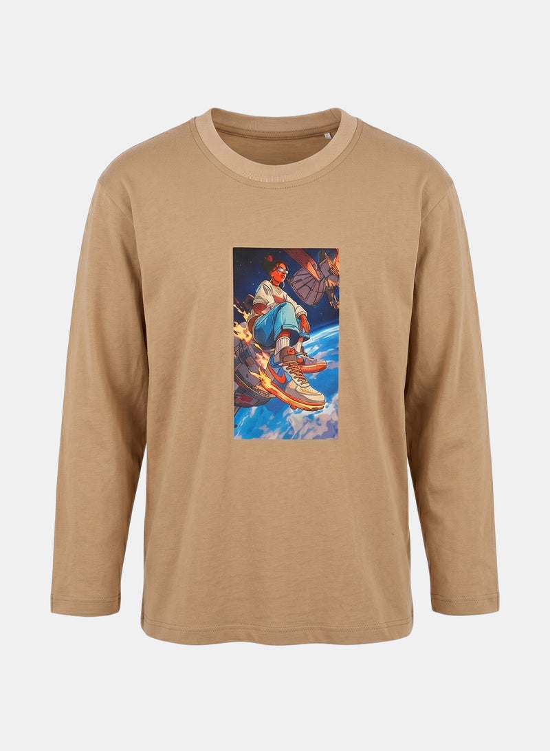 Andora Cotton Printed T-Shirt - Beige - Image 2