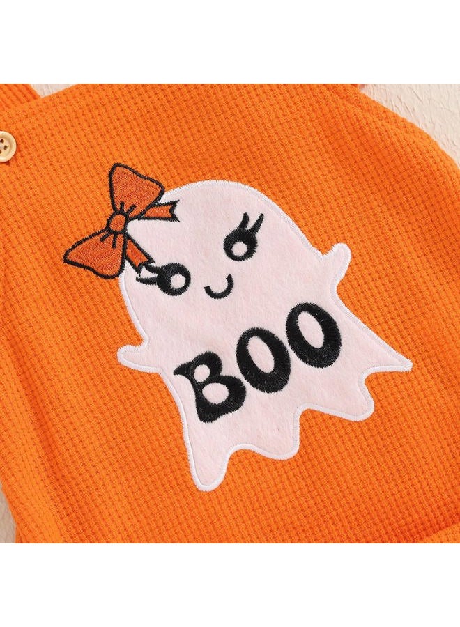 mlpeerw My First Halloween Baby Girl Outfit Newborn Fly Sleeve Ghost Romper Jumpsuit Cute Infant Halloween Clothes (Orange, 3-6 Months) - Image 5
